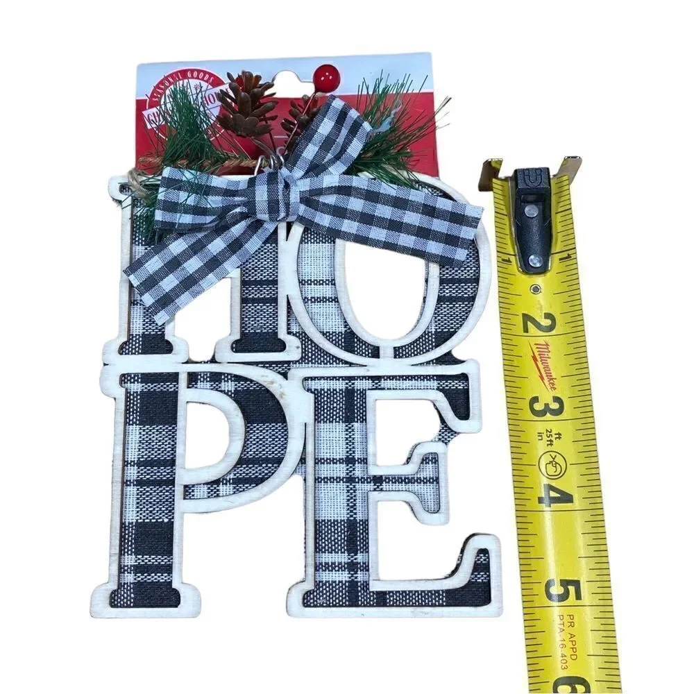 NWT Plaid Rustic Farmhouse Christmas Holiday Wood Framed Ornament Snow Hope Noel
